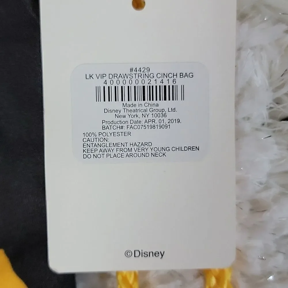 DISNEY'S THE LION KING DRAWSTRING CINCH BAG - NEW WITH TAGS!